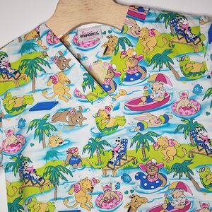 Jasco Uniform Sunbathing Lions Giraffes Zebras Turtles Palms Scrub Top SEE PHOTO